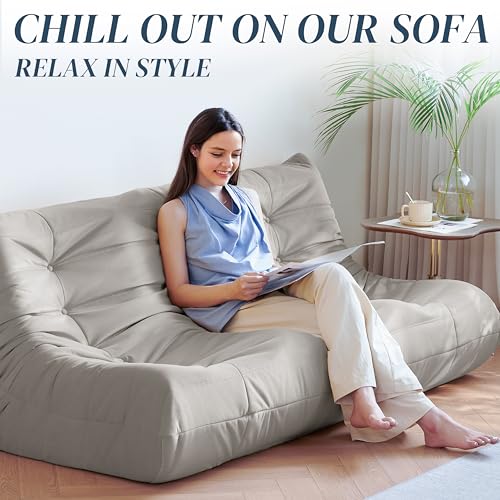 3-Seater Beige Suede Microfiber Bean Bag Chair M89416