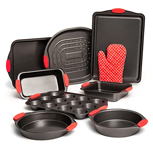 Black Non-Stick Carbon Steel Baking Sheet Set with Silicone Handles W716