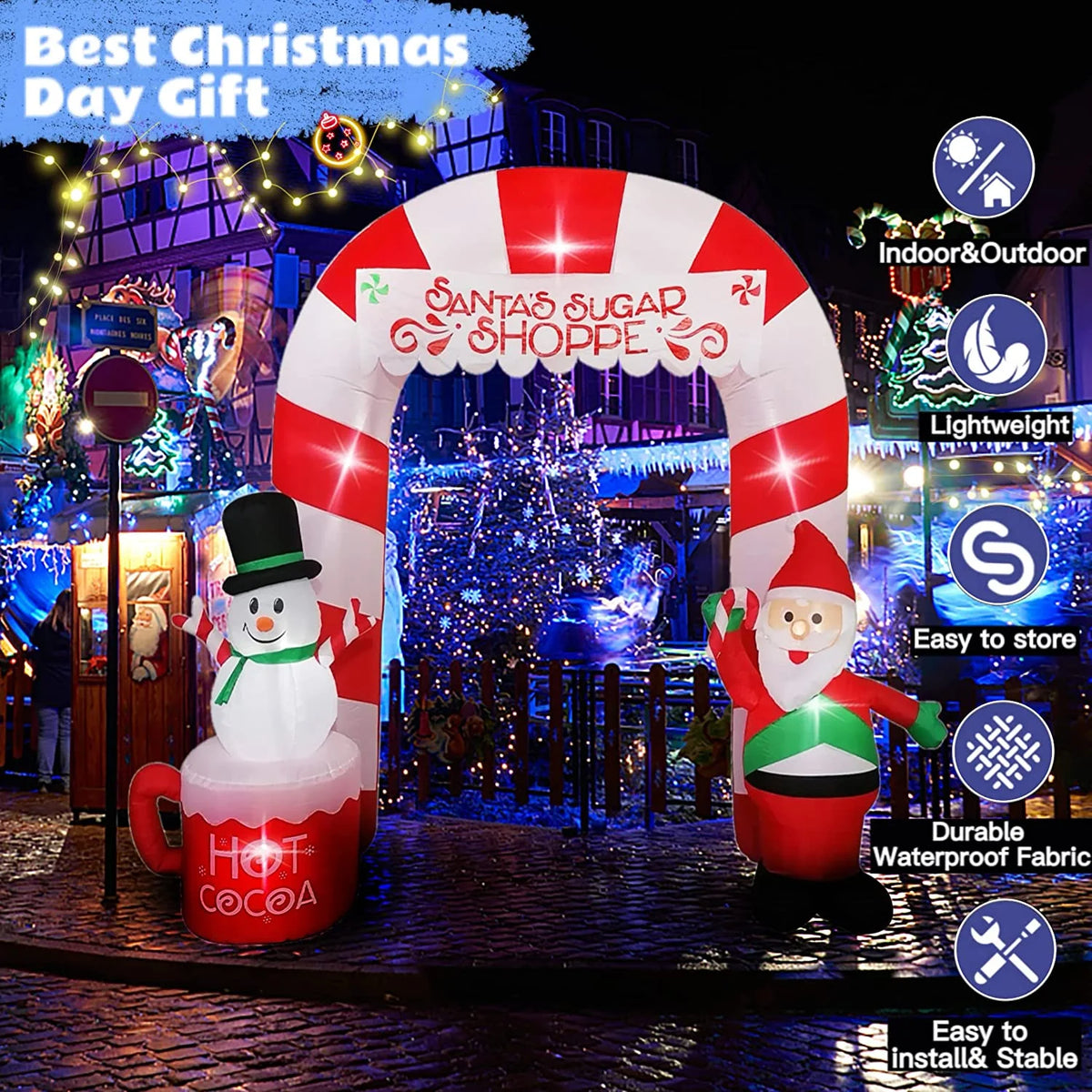 Inflatable Christmas Archway Decorations, 8 FT, LED Blow Up Outdoor Inflatables V575