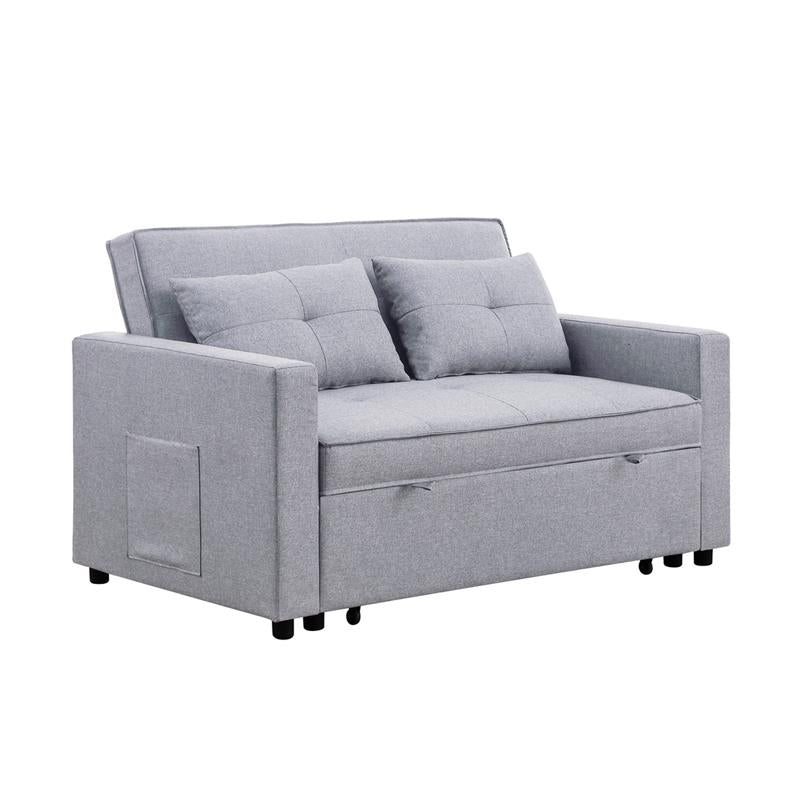Light Gray Linen Fabric 3-in-1 Convertible Sleeper Loveseat S992896