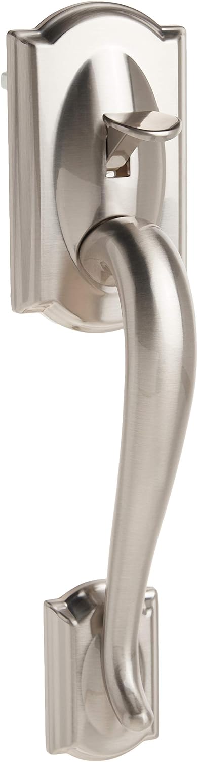 Satin Nickel Smart Deadbolt with Camelot Trim & Front Entry Handleset with Left Hand Lever U93134