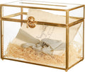 10 Glass Card Box Large Rectangle Shape Gold Terrarium with Foot, Pack of 2 H105