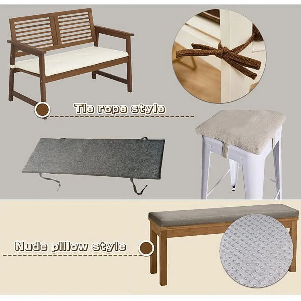 Beige 2 Inch Thickened Foam Bench Cushion with 2 Ties M399