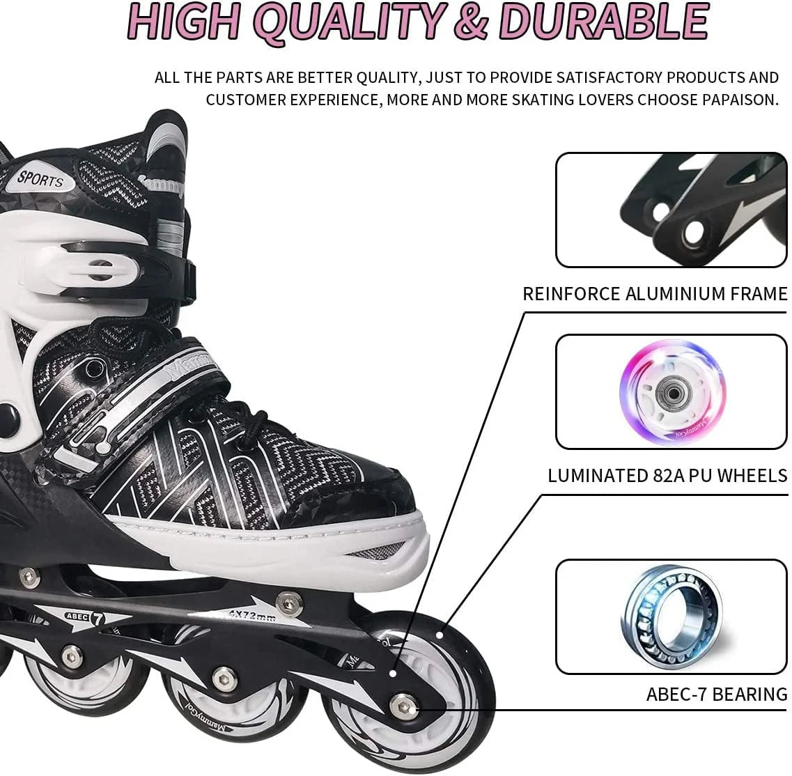 Black Adjustable Kids Inline Skates L32189