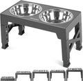 Elevated Dog Bowls Stand with 2 Stainless Steel Dishes, Raised Dog Bowl Adjusts to 5 Heights (Gray) I516