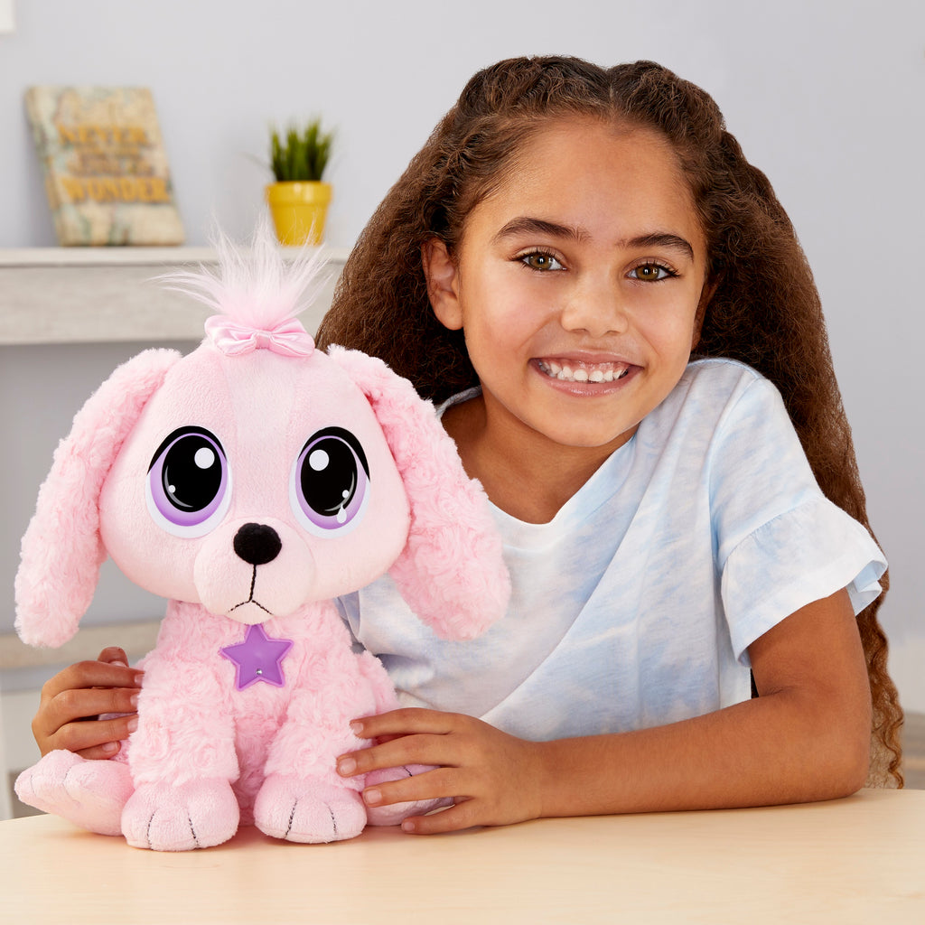 Pink Poodle Plush Pet Toy with Collar, Tag, Doghouse J5133