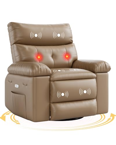 Electric Swivel Massage Chair with Vibration and Heating, PU Leather Single Sofa S711