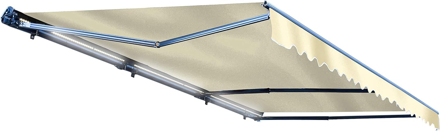 Motorized Retractable Patio Awning - 16 x 10 Feet - Multi-Striped Yellow Q5439