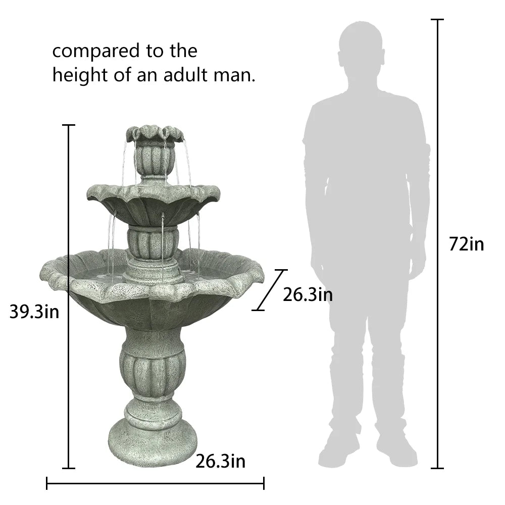 35'' H 3-Tier Outdoor Water Fountain with Submersible Electric Pump D782275