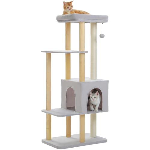 Large Beige Wooden Cat Tree with Scratching Posts Y355233