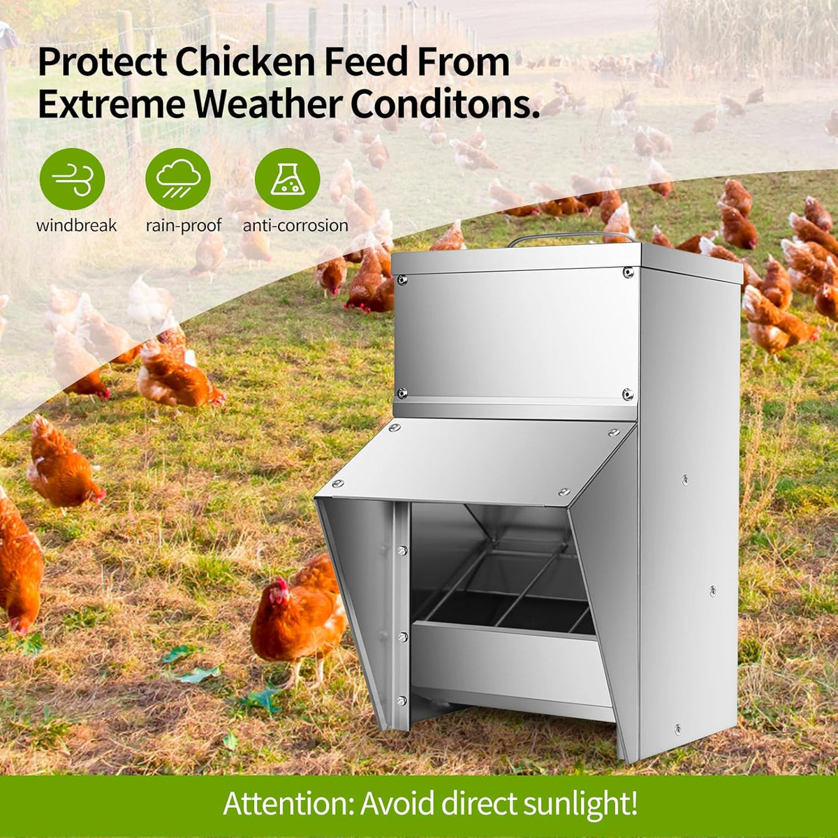 Galvanized Metal Chicken Feeder 11.5 Lbs Capacity with Lid X90357