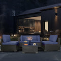5 Piece Outdoor Rattan Sofa Set with Cushions and Tempered Glass Tea Table Y8295