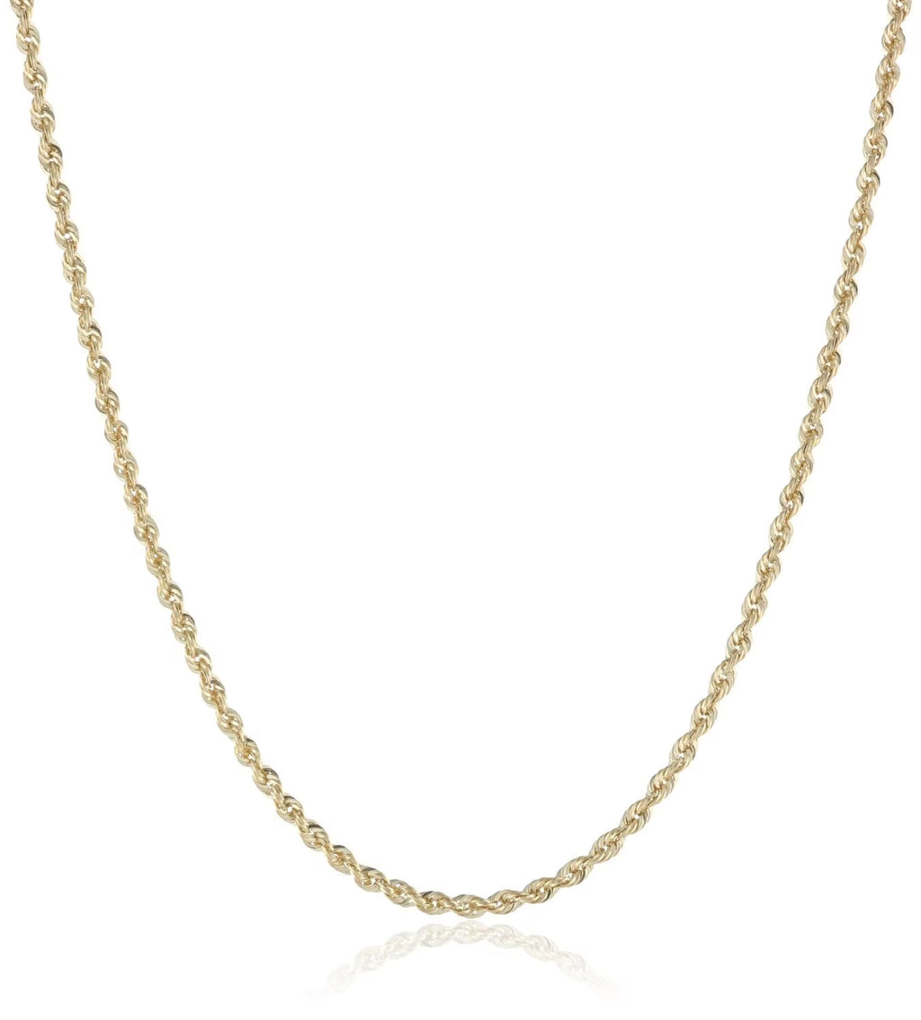 14K Solid Gold 2MM Rope Chain Necklace W94407