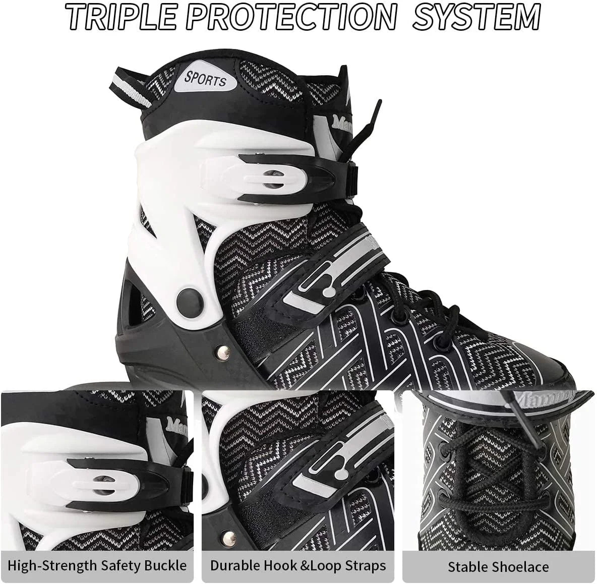 Black Adjustable Kids Inline Skates L32189