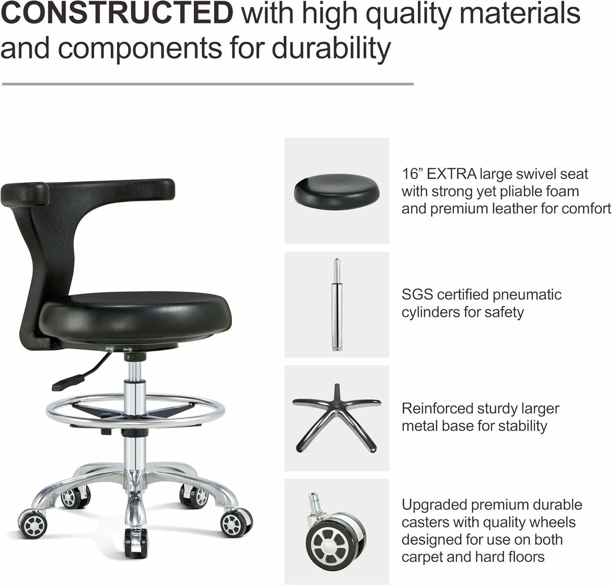 Ergonomic Swivel Adjustable Task Chair with Lumbar Support, Foot Ring and Rolling Casters V3280