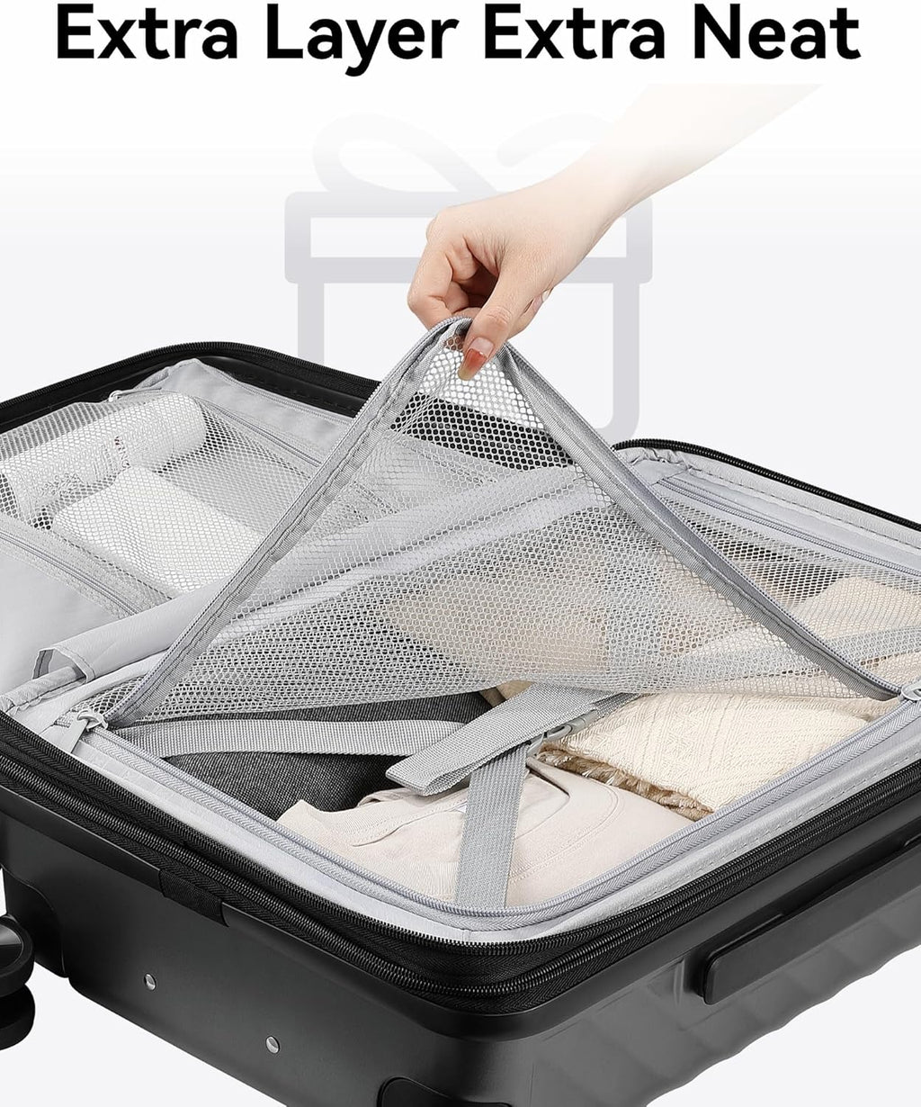 2 Piece 100% Polycarbonate Expandable Hard Suitcases with Wheels (Black, 20/28) C26162
