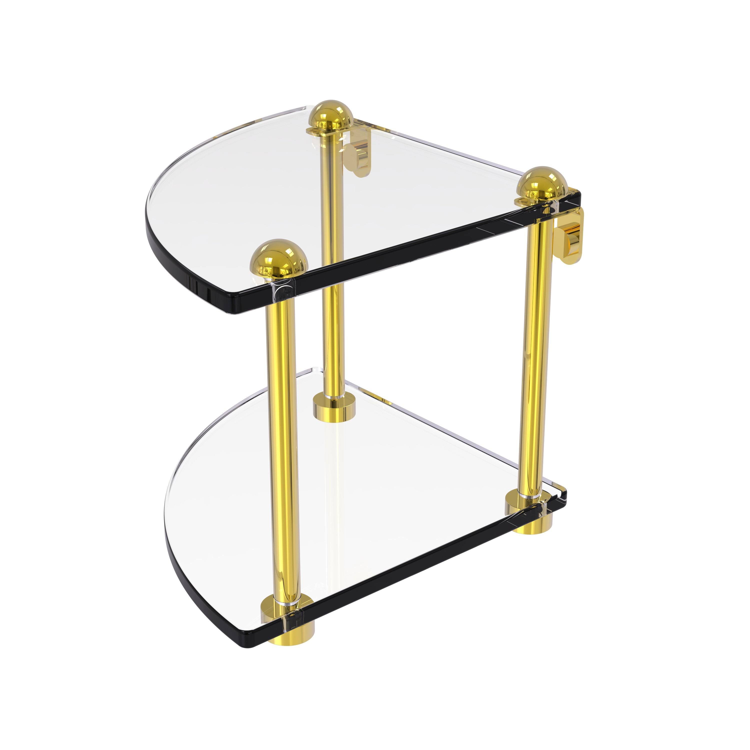 Polished Brass Two Tier Corner Glass Shelf S921743