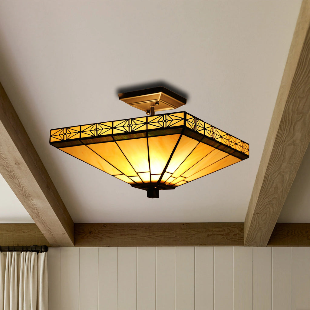 Tiffany-Style 2 Light Mission Semi-Flush Ceiling Fixture G152728