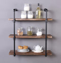 31.5-Inch Industrial Pipe Shelf, 3-Shelf Metal Bookcases, Retro Brown L24119