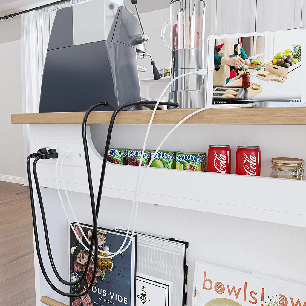 White Kitchen Island with Charging Station W7455