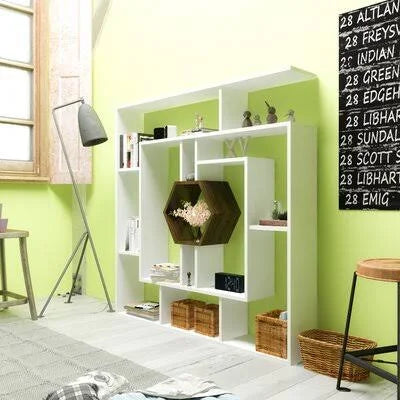 White/Walnut Geometric Bookcase S4884