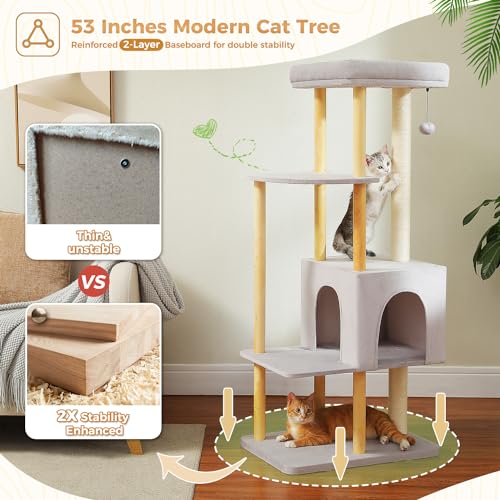 Large Beige Wooden Cat Tree with Scratching Posts Y355233