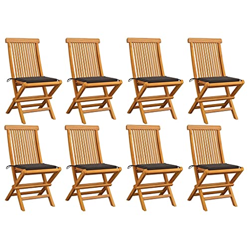 8 pcs Solid Teak Wood Folding Patio Chairs with Taupe Cushions T5799