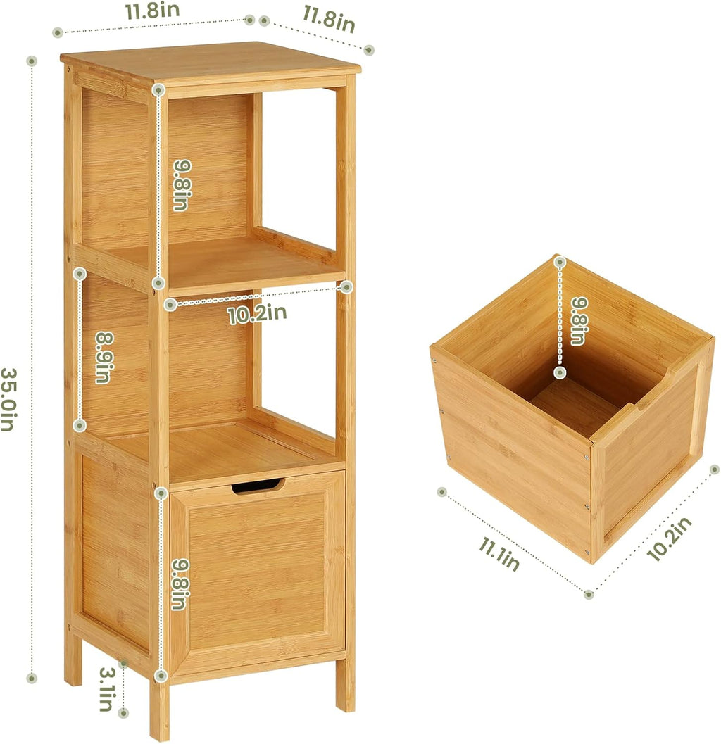 Bamboo Freestanding Corner Cabinet with 2 Removable Drawers and 3 Shelves N218