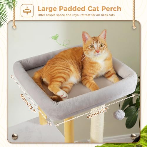 Large Beige Wooden Cat Tree with Scratching Posts Y355233