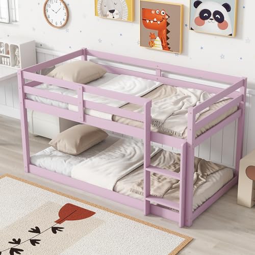 Twin Over Twin Wood Bunk Bed with Ladder Guardrails X32980