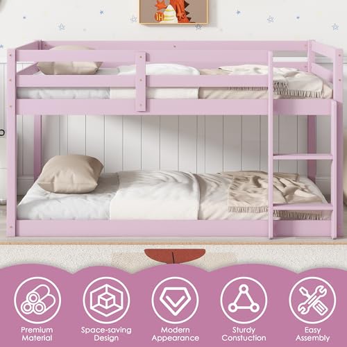 Twin Over Twin Wood Bunk Bed with Ladder Guardrails X32980