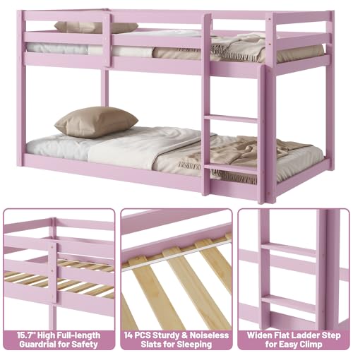 Twin Over Twin Wood Bunk Bed with Ladder Guardrails X32980