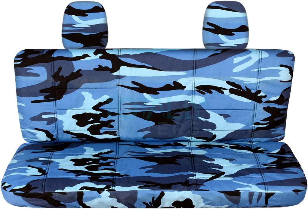 Blue Camouflage Rear 60/40 Split Bench Truck Seat Covers S500