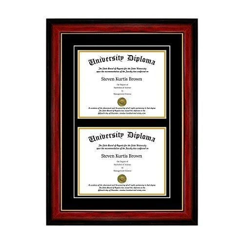 Double Diploma Frame with Double Matting for 17x22 x 14x22 Tall Diploma with Mahogany with Gold Lip 2x22 Frame C428
