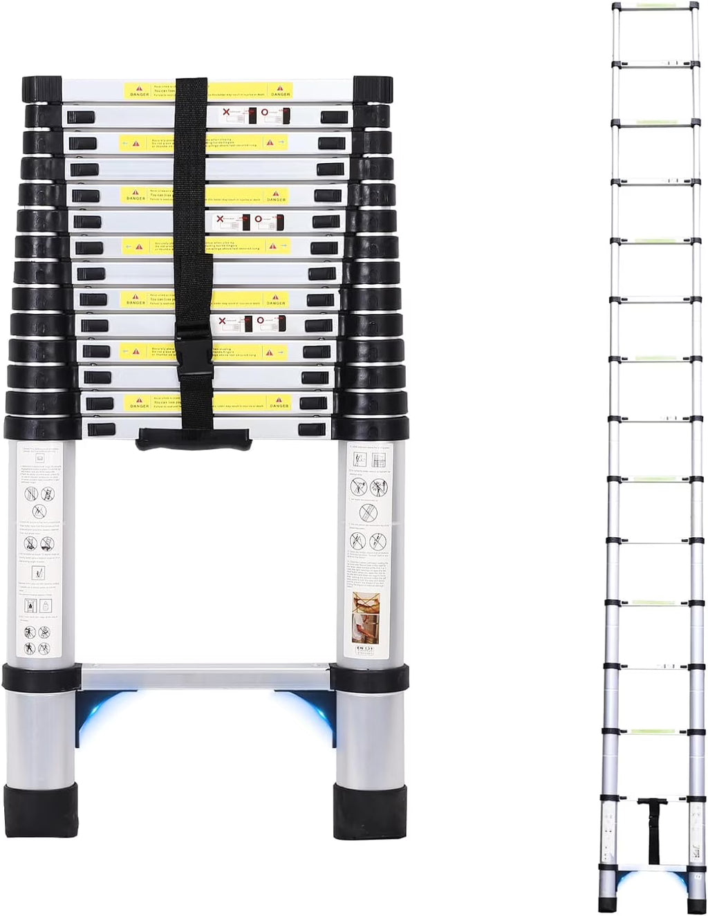 14.5FT Telescoping Aluminum Extension Ladder with Triangular Stabilizer E76667