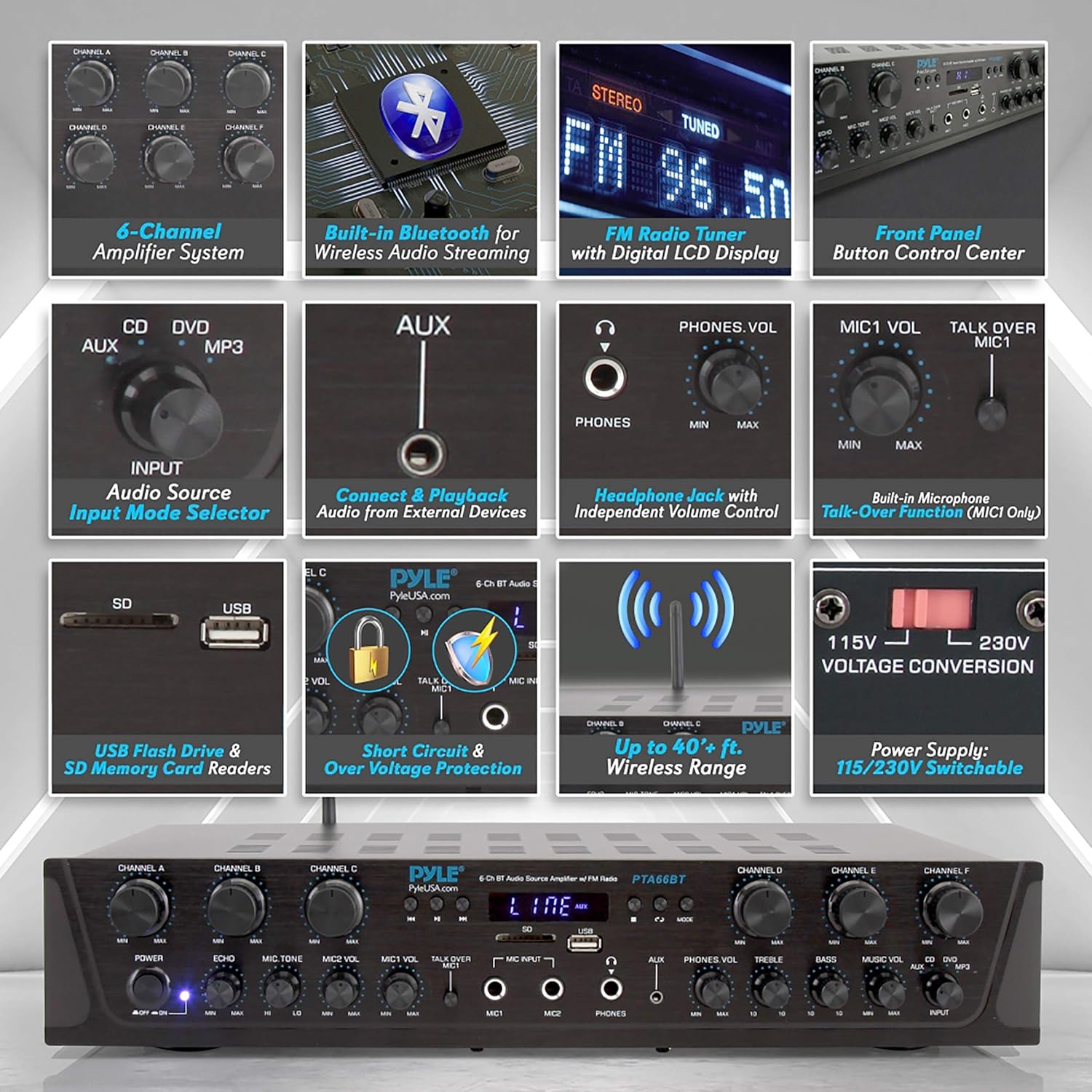 6 Channel 600 Watt Bluetooth Stereo Receiver Amplifier K48614