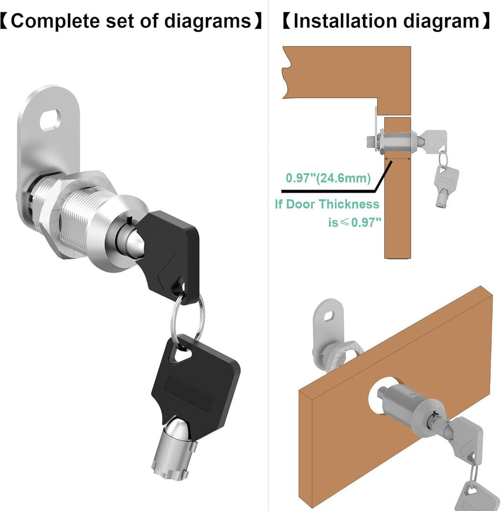 6 Pack Keyed Alike 1-1/8 Inch Zinc Alloy Cabinet Locks K82798