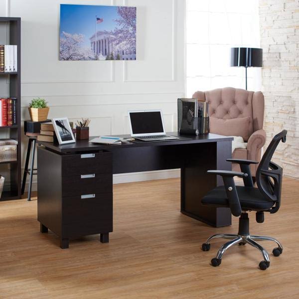 Espresso Desk with Built-in File Cabinet S60416