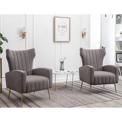 Tufted Wingback Chair Set of 2 Gray Velvet P903041