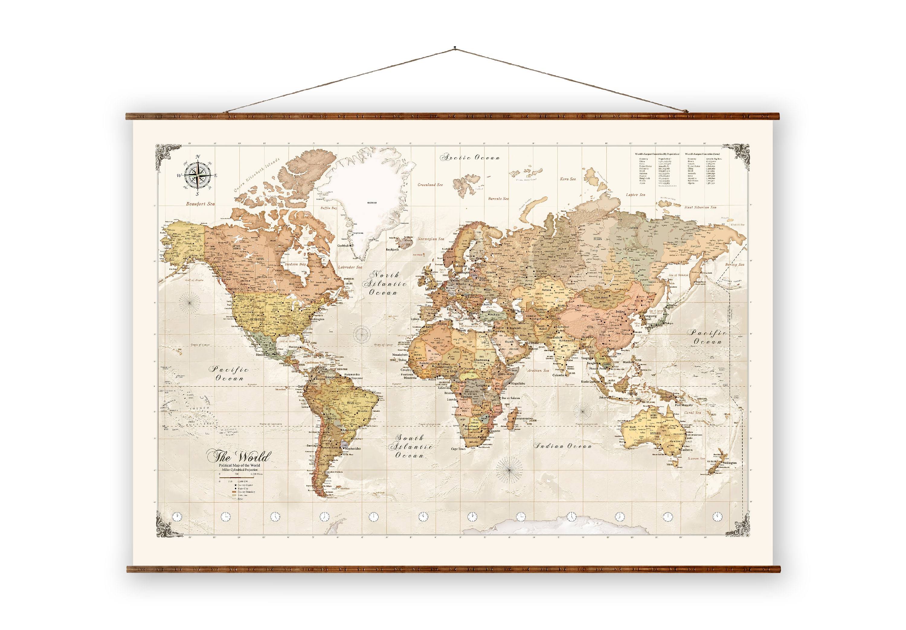 World Map Roll Down Canvas Scroll N94875