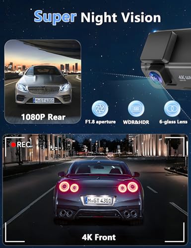 4K+1080P WiFi Dual Dash Cam with 3’’ IPS Screen and 64GB Card S6898
