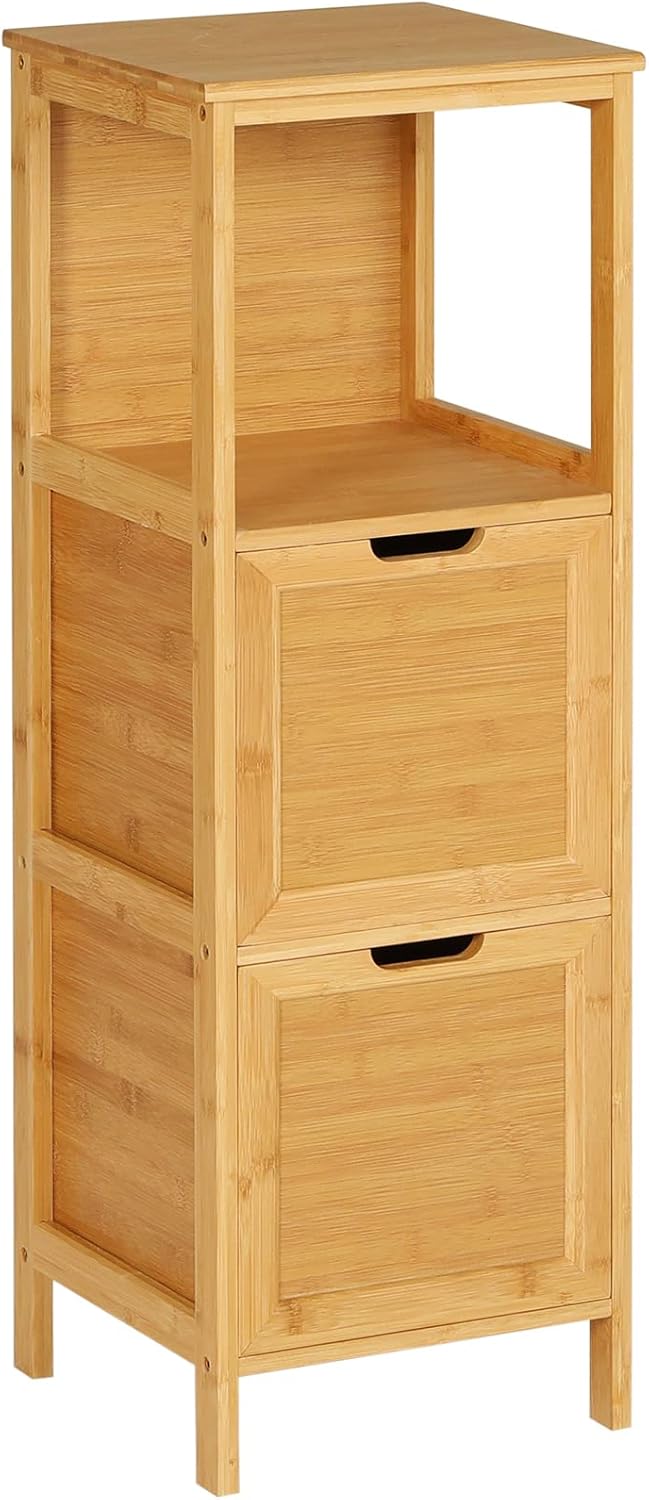 Bamboo Freestanding Corner Cabinet with 2 Removable Drawers and 3 Shelves N218