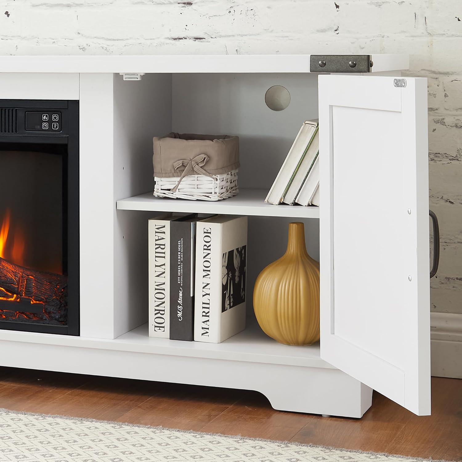 White 64.8" W TV Media Stand with Fireplace Insert X592300