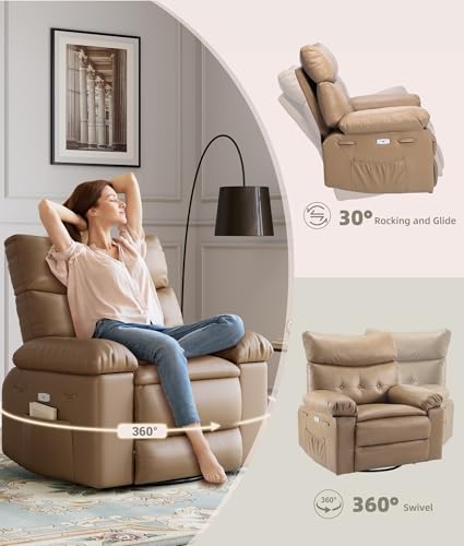 Electric Swivel Massage Chair with Vibration and Heating, PU Leather Single Sofa S711