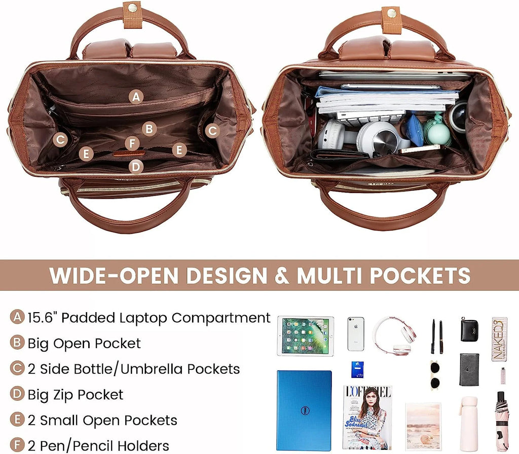15.6" Pu Leather Laptop Backpack with USB Port W285