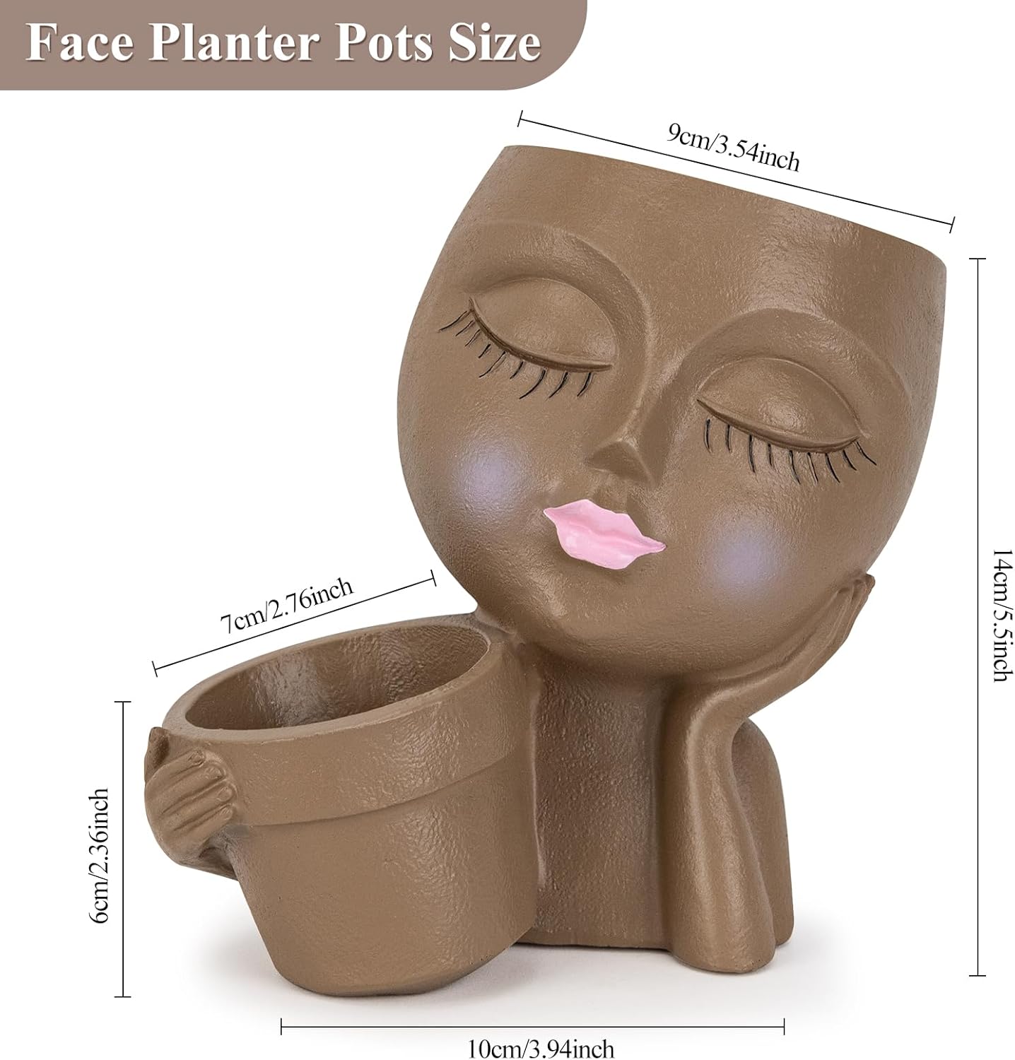 Brown Resin Face Planter Pot with Drainage Hole H48837