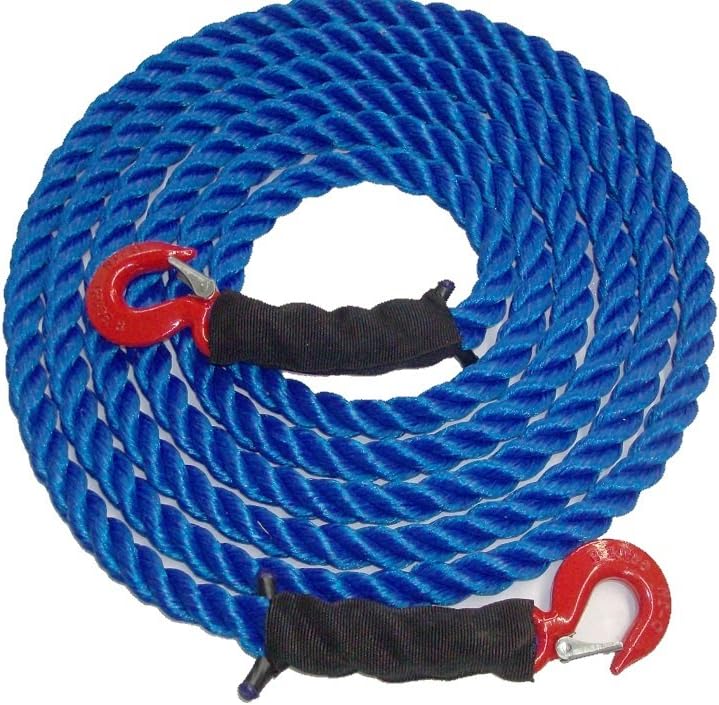Heavy Duty Polypropylene Tow Rope with Hooks, 12,500 LBS Breaking Strength, 1 inch Diameter, 20 Feet, Pack of 2 Q3433
