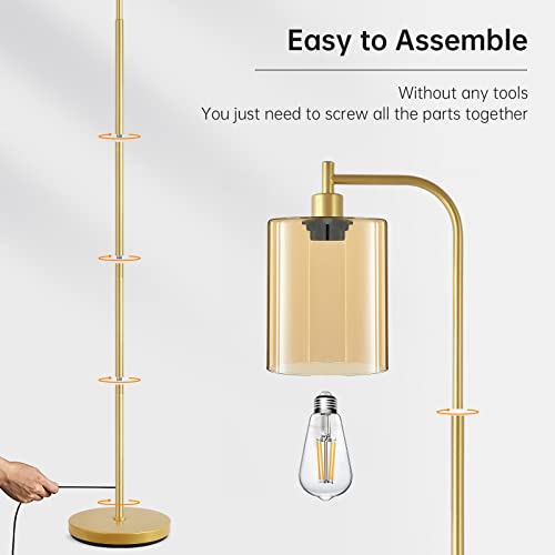 Industrial Floor Lamp with Iron Mesh Glass Lampshade Y9420