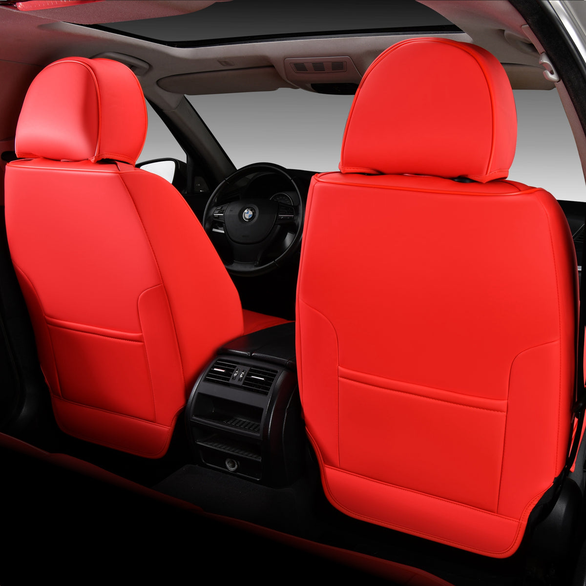 Red 2PCS Front Leather Waterproof Car Seat Covers I508