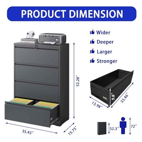 4 Drawer Metal Lateral File Cabinet Black D4563